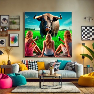 Toro mirando chicas · Cuadro infantil | Mil Cuadros