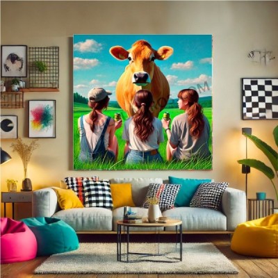 Vaca mirando chicas · Cuadro infantil | Mil Cuadros